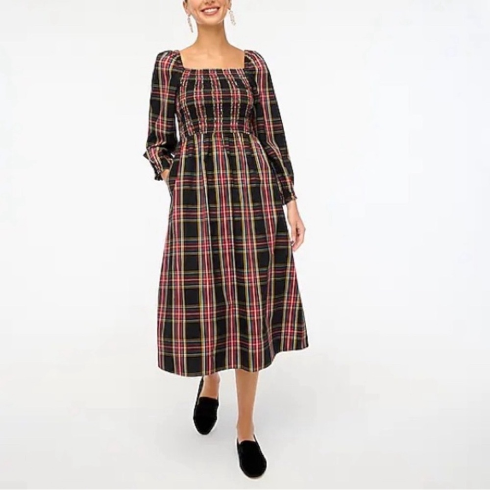 J.Crew Factory Tartan Plaid Smocked Dress